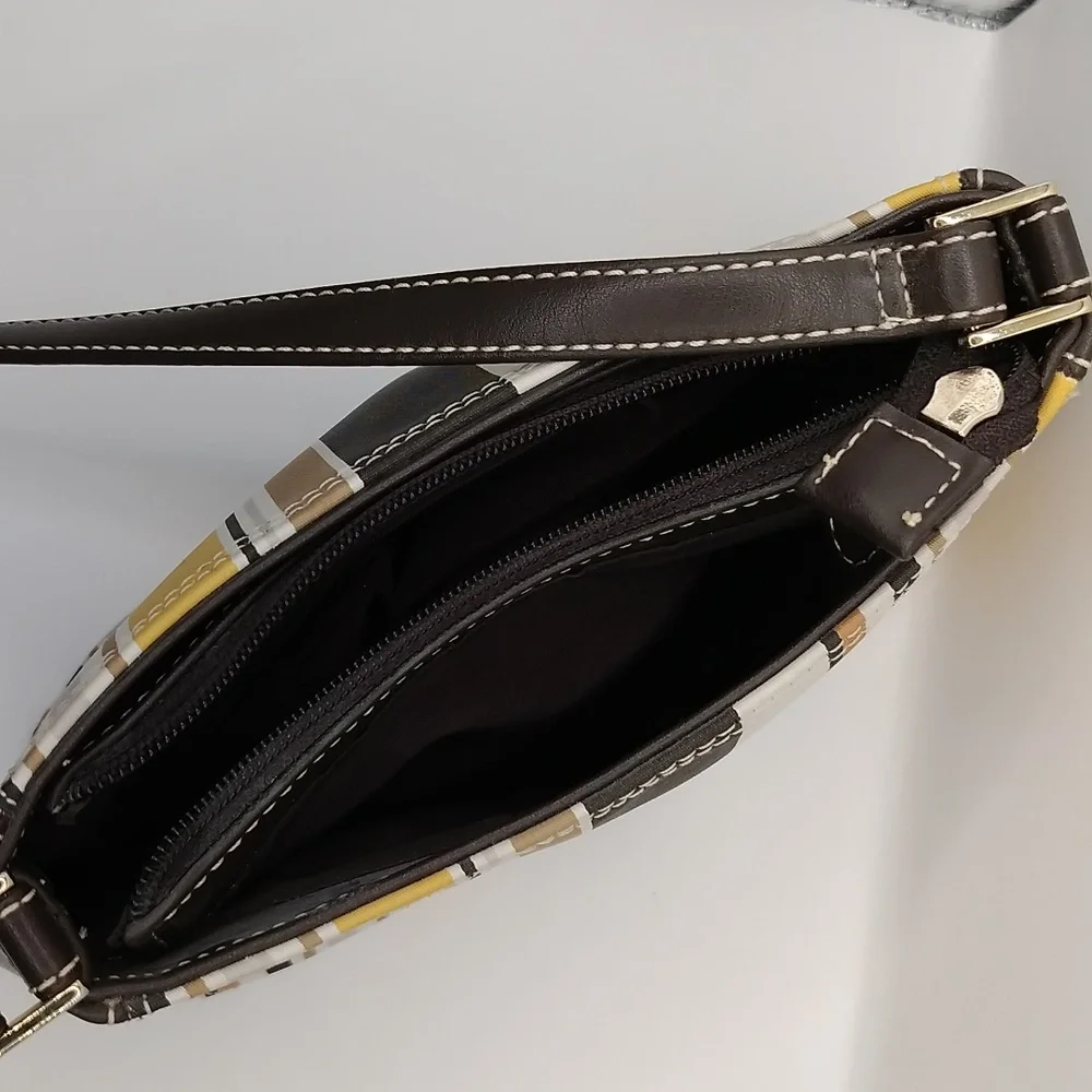 Liz Claiborne Classic Striped Small Shoulder Bag Black, Yellow, Brown VTG Y2K
